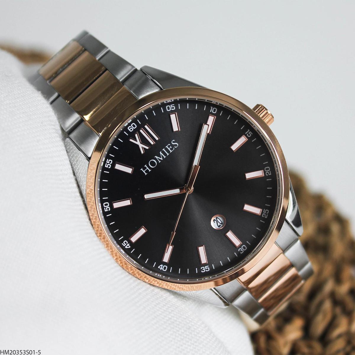 Homies HM20353S01-5 Takvimli 45 mm Gri-Rose Gold Çelik Kordon Analog Erkek Kol Saati