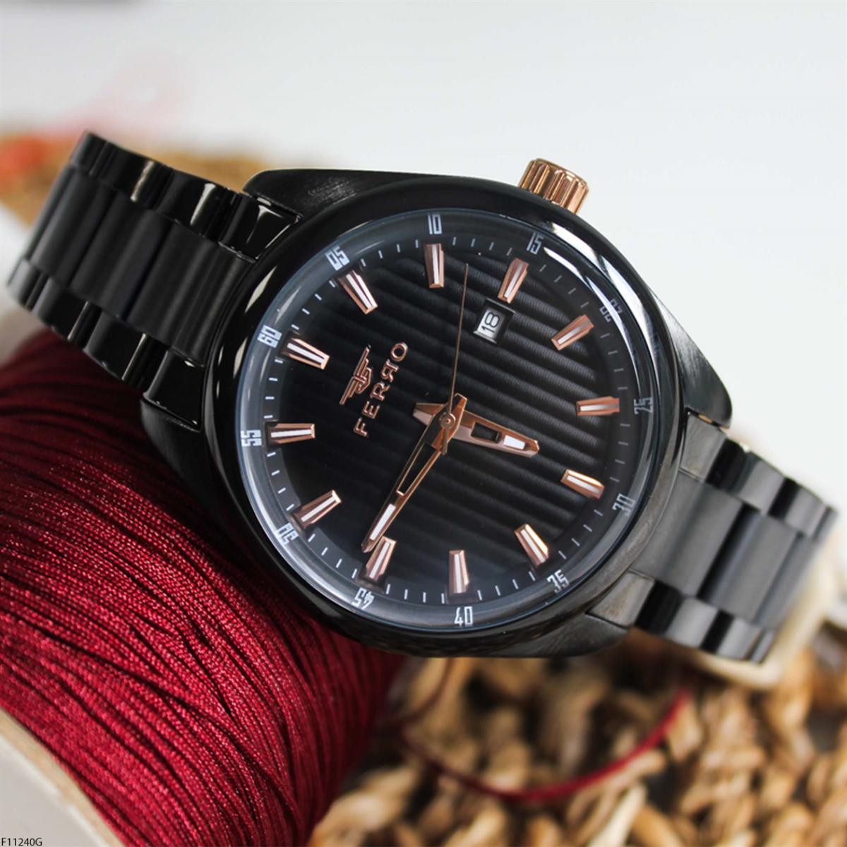 Ferro F11240G Takvimli 42 mm Siyah Çelik Kordon Analog Erkek Kol Saati