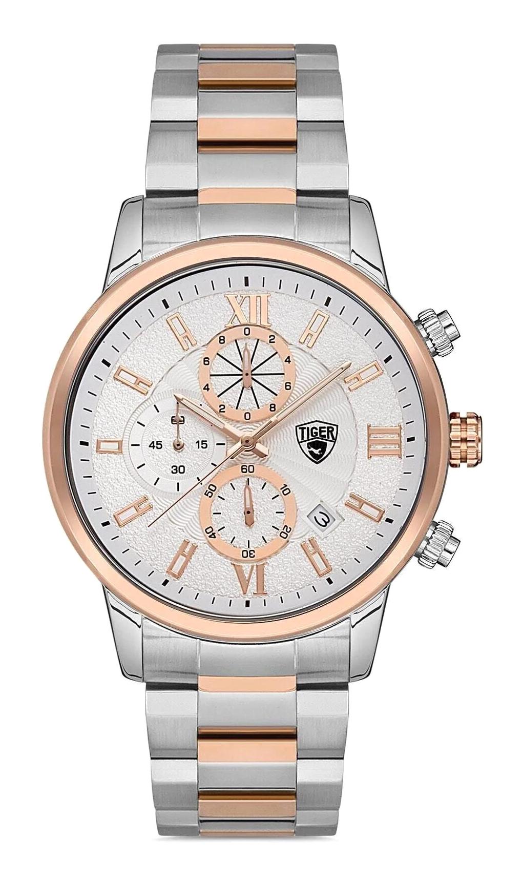 Tiger TI-614B-01 Takvimli 44 mm Altın-Çelik Kordon Analog Erkek Kol Saati