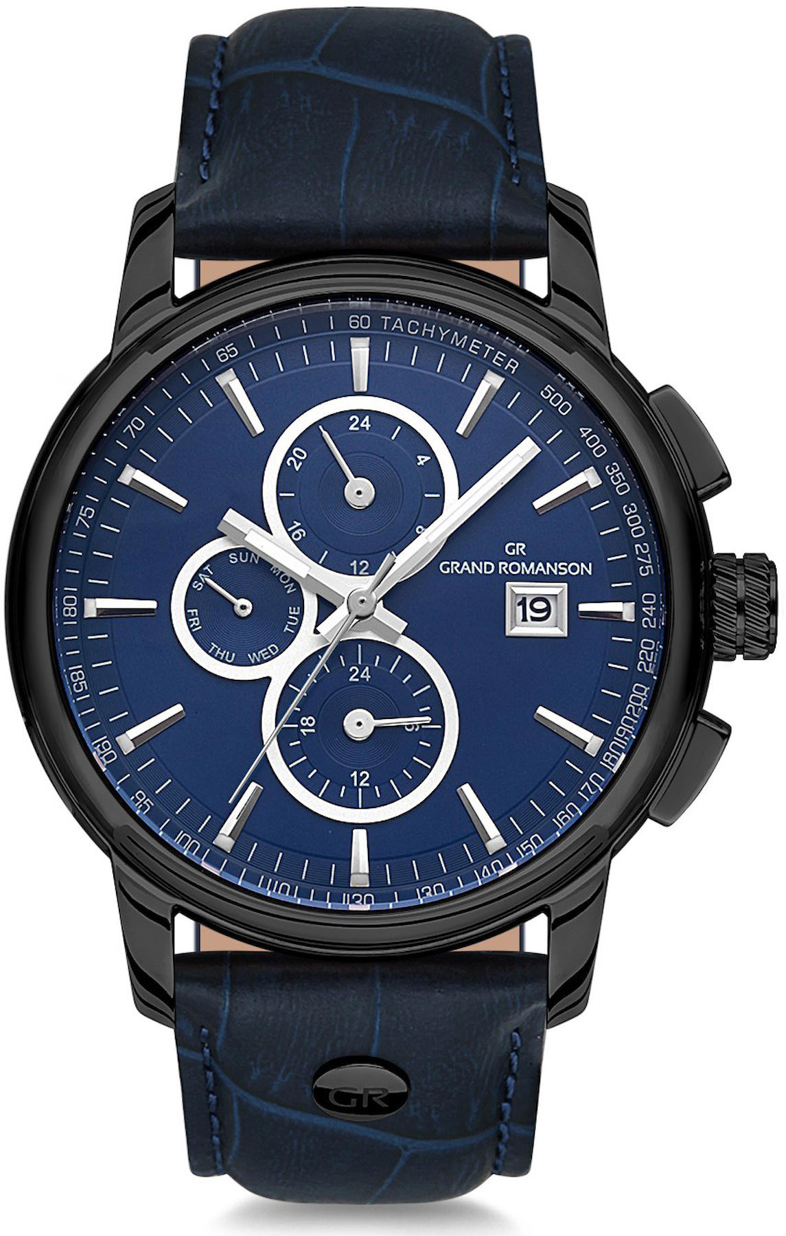 Romanson GR.1.AG1049.14 Takvimli 44 mm Lacivert Deri Kordon Analog Kol Saati