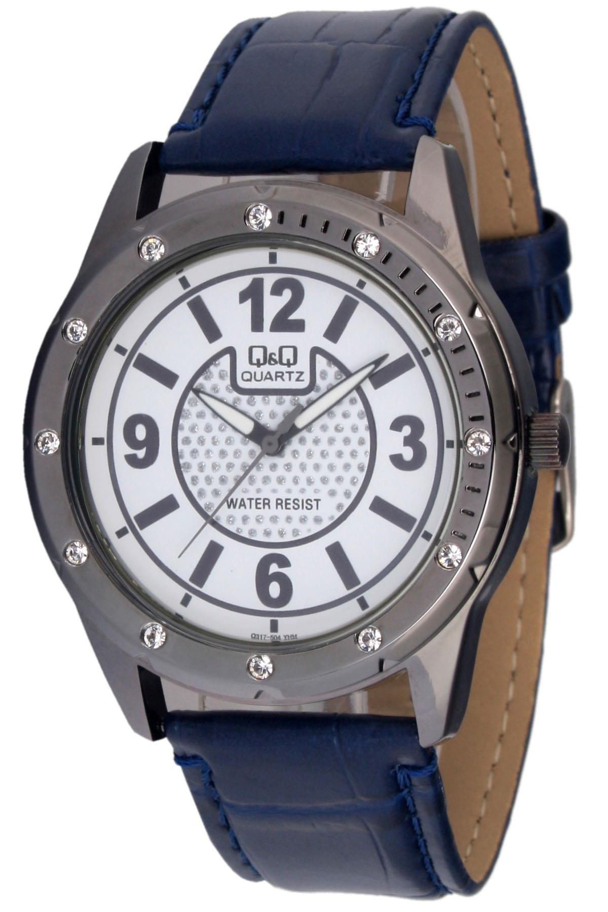 Q&Q 3A364 42 mm Lacivert Deri Kordon Analog Erkek Kol Saati