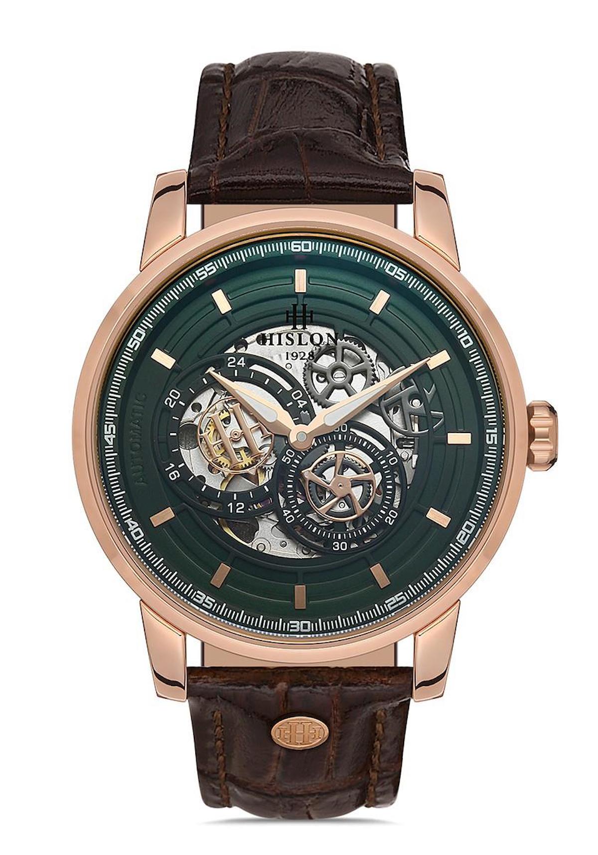 Hislon SD103R-17KR 44 mm Kahverengi Deri Kordon Analog Erkek Kol Saati
