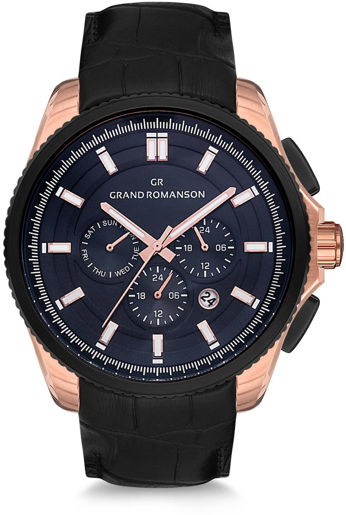 Romanson GR.1.AG1198.06 Takvimli 50 mm Siyah Deri Kordon Analog Kol Saati