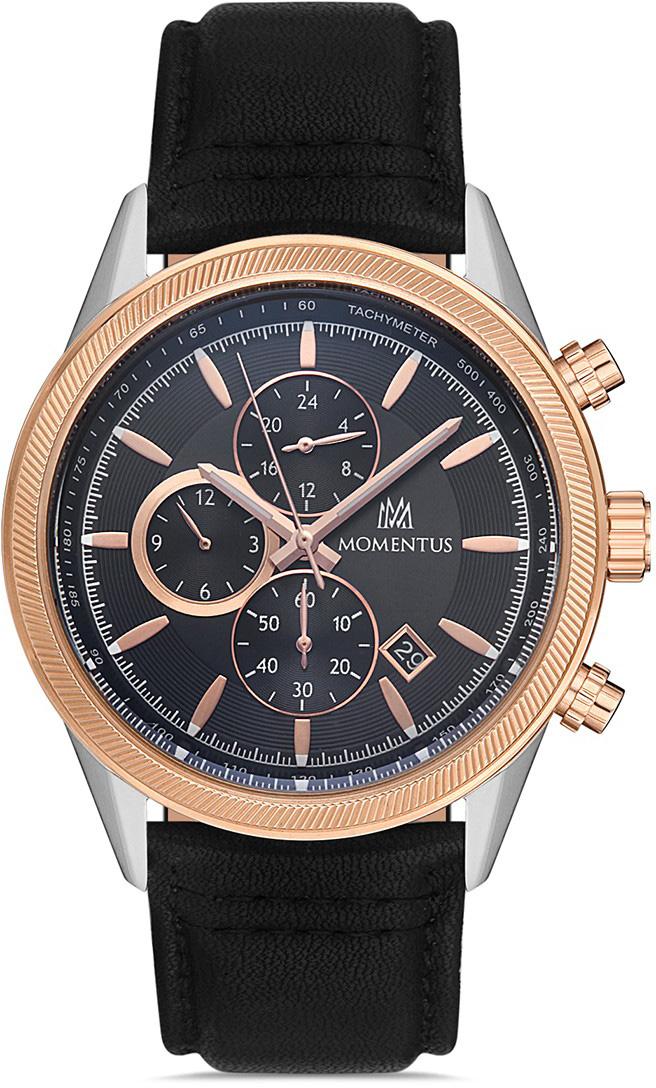 Momentus SM370T-04BR Takvimli 45 mm Siyah Deri Kordon Analog Erkek Kol Saati