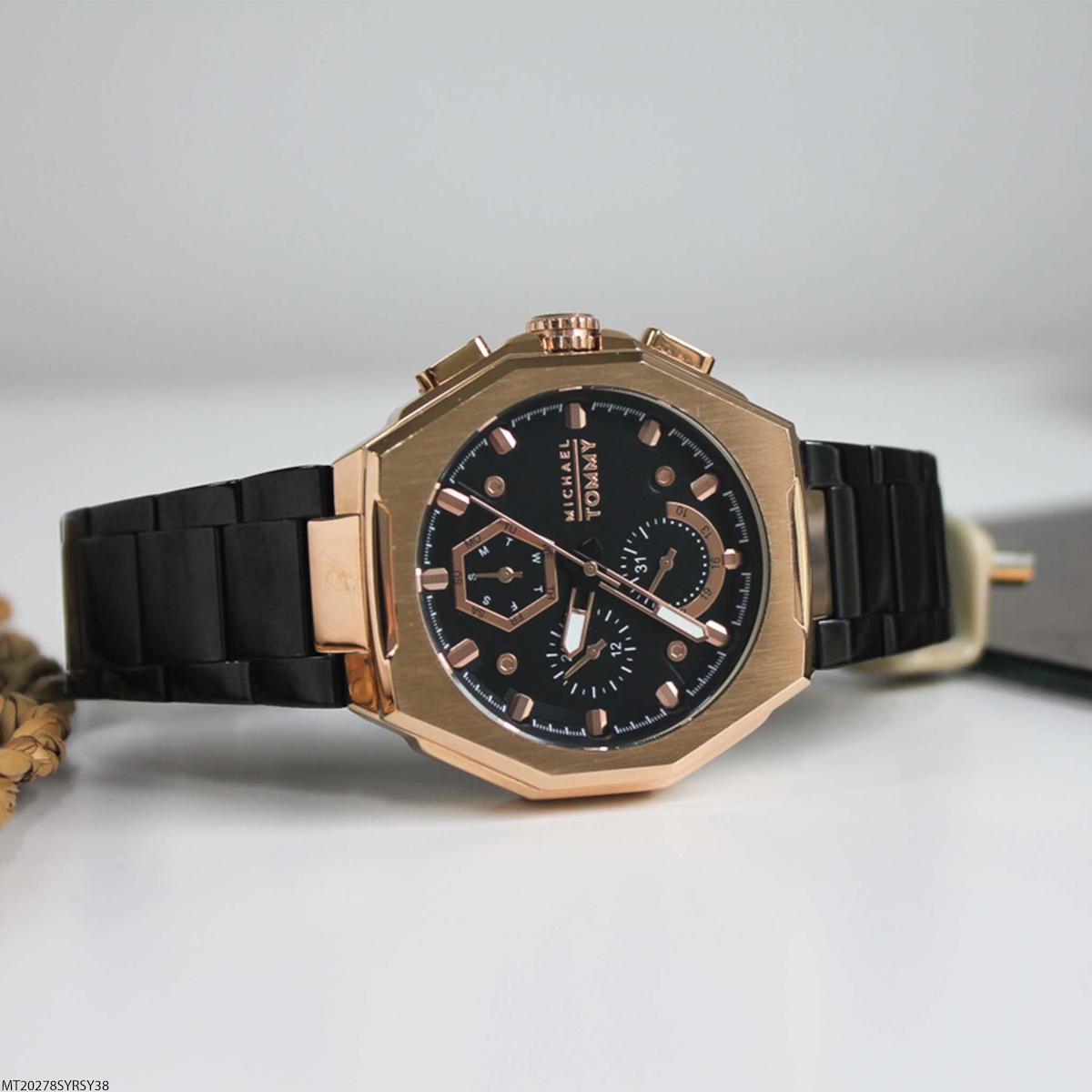 Michael Tommy MT20278SYRSY38 Takvimli 44 mm Siyah Çelik Kordon Analog Erkek Kol Saati