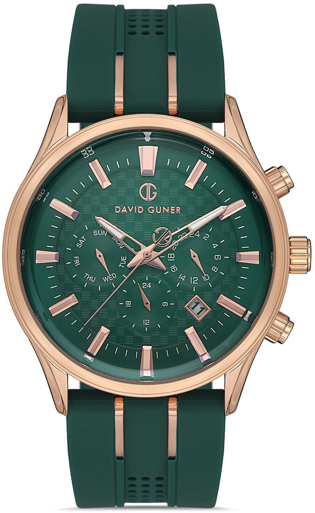 David Guner DG-8271GD-ZM10 Takvimli 42 mm Yeşil Silikon Kordon Analog Kol Saati