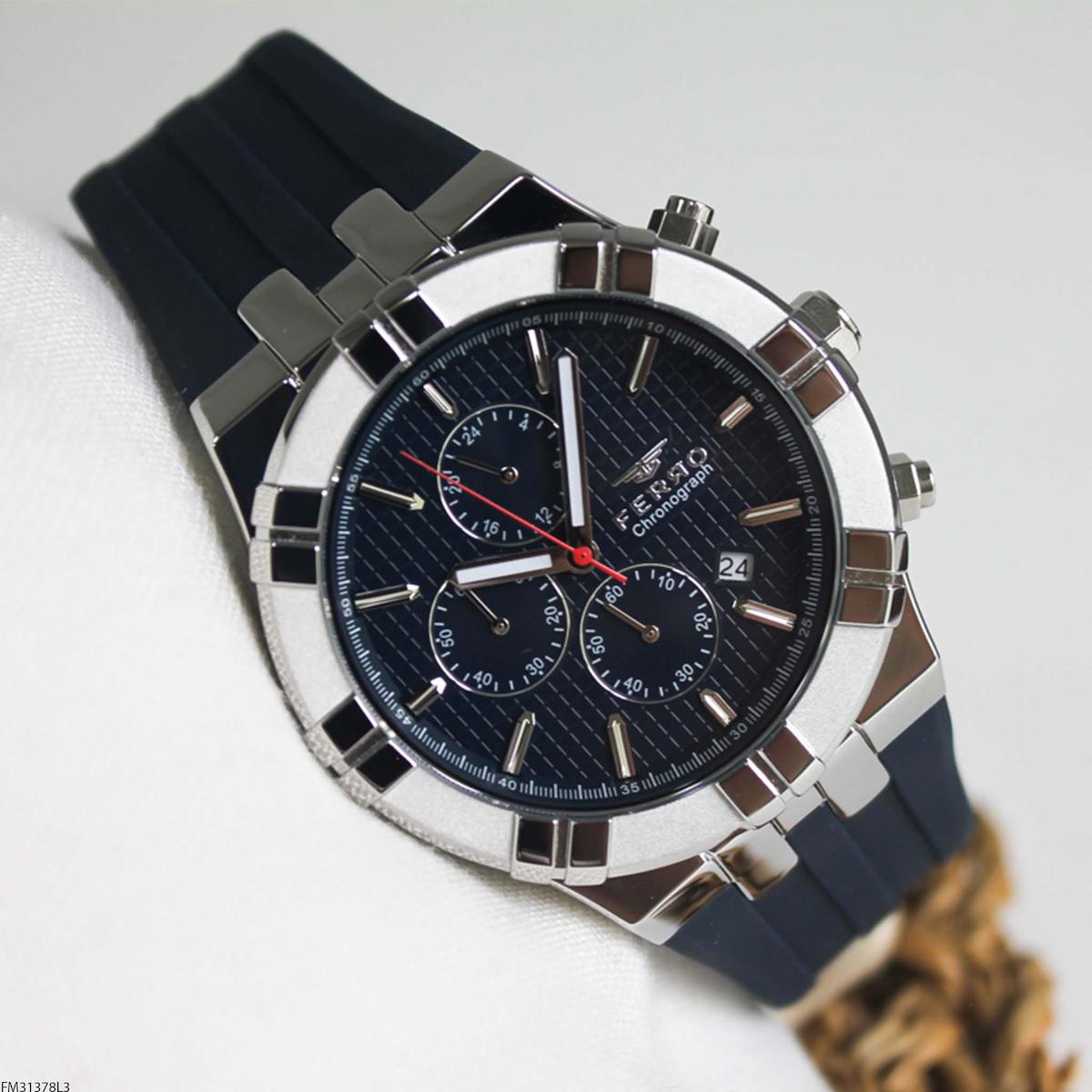 Ferro FM31378L3 Takvimli 45 mm Lacivert Silikon Kordon Analog Erkek Kol Saati