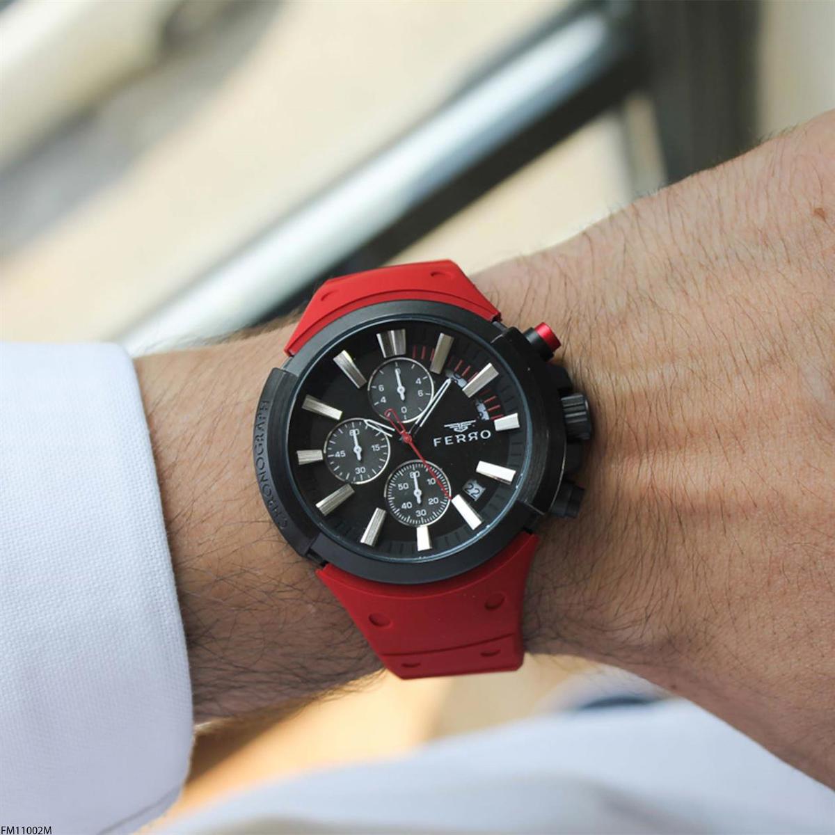 Ferro FM11002M Takvimli 44 mm Kırmızı Silikon Kordon Analog Erkek Kol Saati