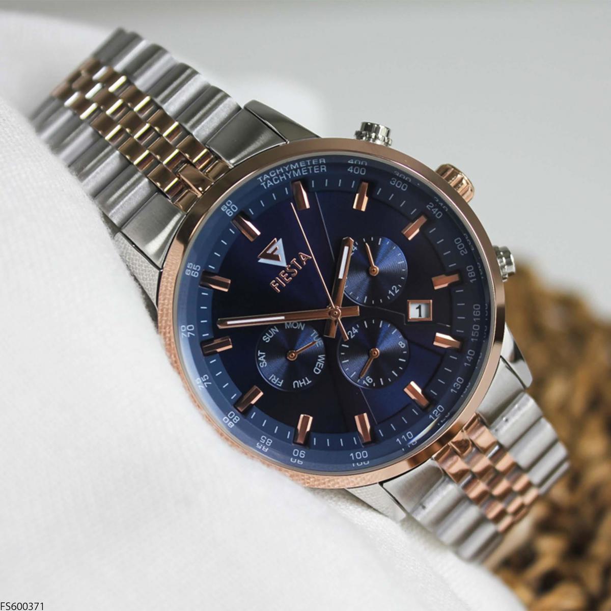 Fiesta FS600371 Takvimli 45 mm Gri-Rose Gold Çelik Kordon Analog Erkek Kol Saati