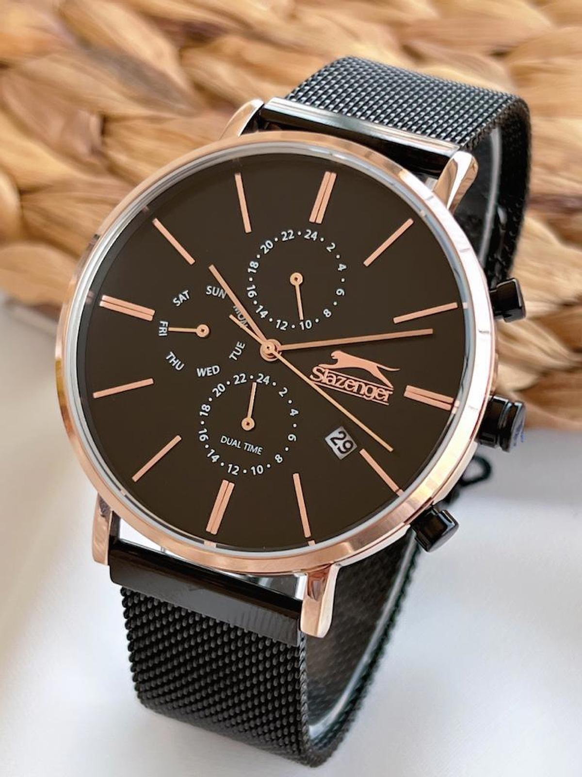 Slazenger SL.1.385 Su Geçirmez Takvimli 51-55 mm Siyah Çelik Kordon Analog Erkek Kol Saati