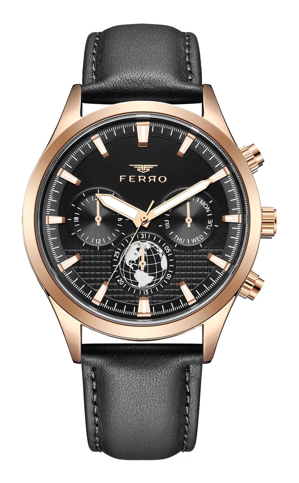 Ferro FM11215B-R Takvimli 45 mm Siyah Deri Kordon Analog Erkek Kol Saati