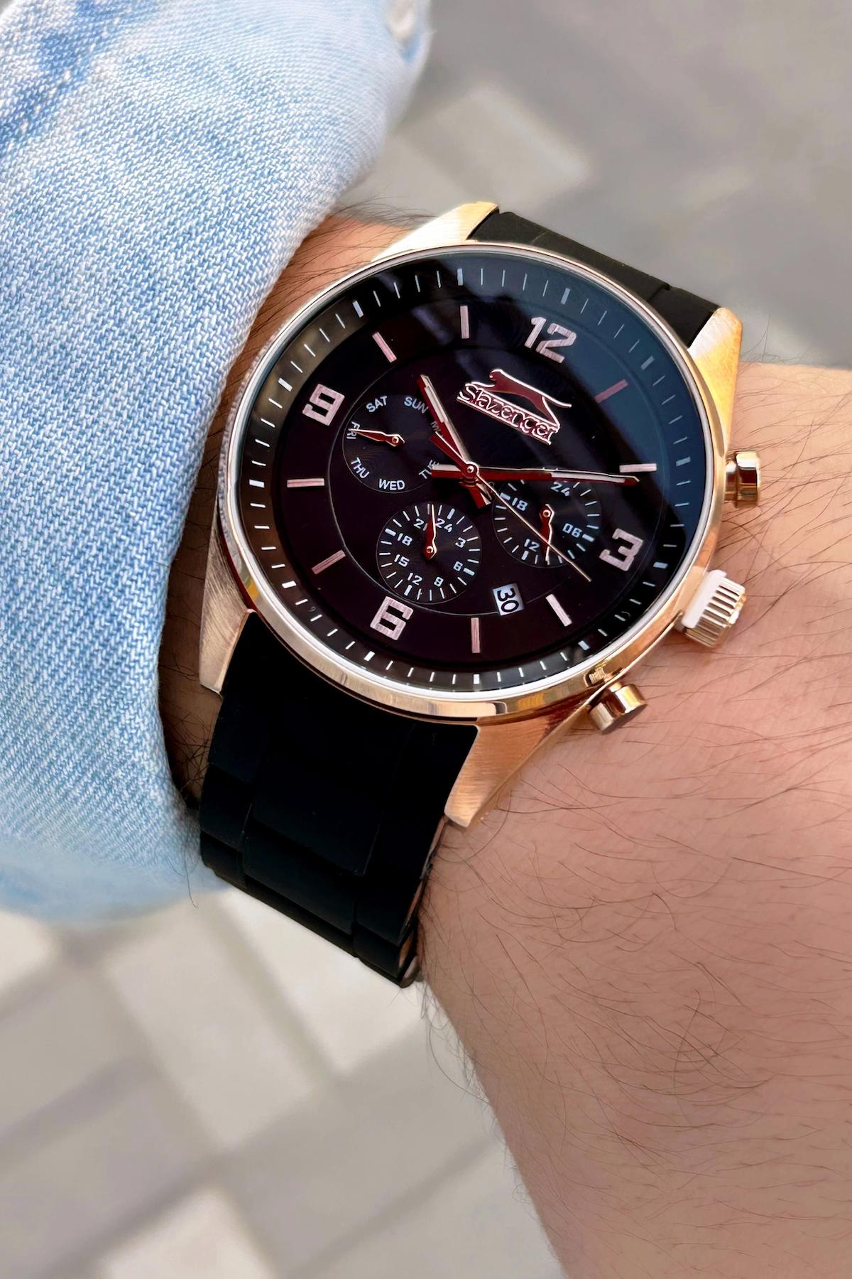 Slazenger SL.09.2161.02.03 Su Geçirmez Takvimli 44 mm Siyah Çelik Kordon Analog Erkek Kol Saati