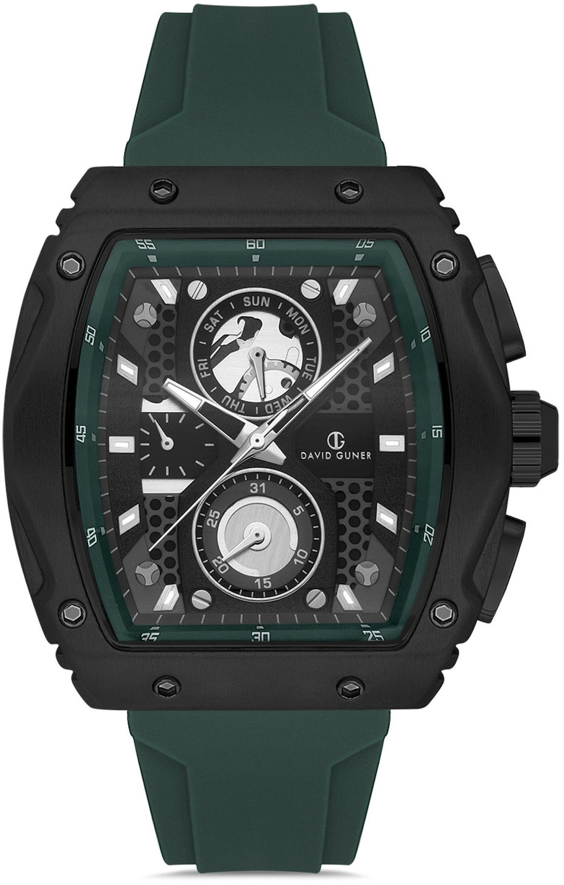 David Guner DG-8487GD-ZF2 Takvimli 42 mm Yeşil Silikon Kordon Analog Kol Saati