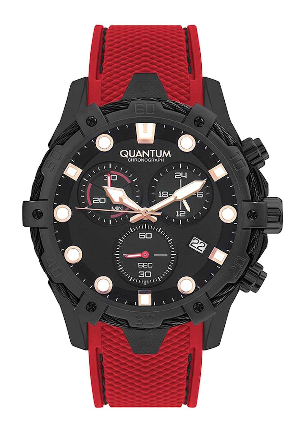 Quantum HNG1019.068 Takvimli 46-50 mm Kırmızı Çelik Kordon Analog Erkek Kol Saati