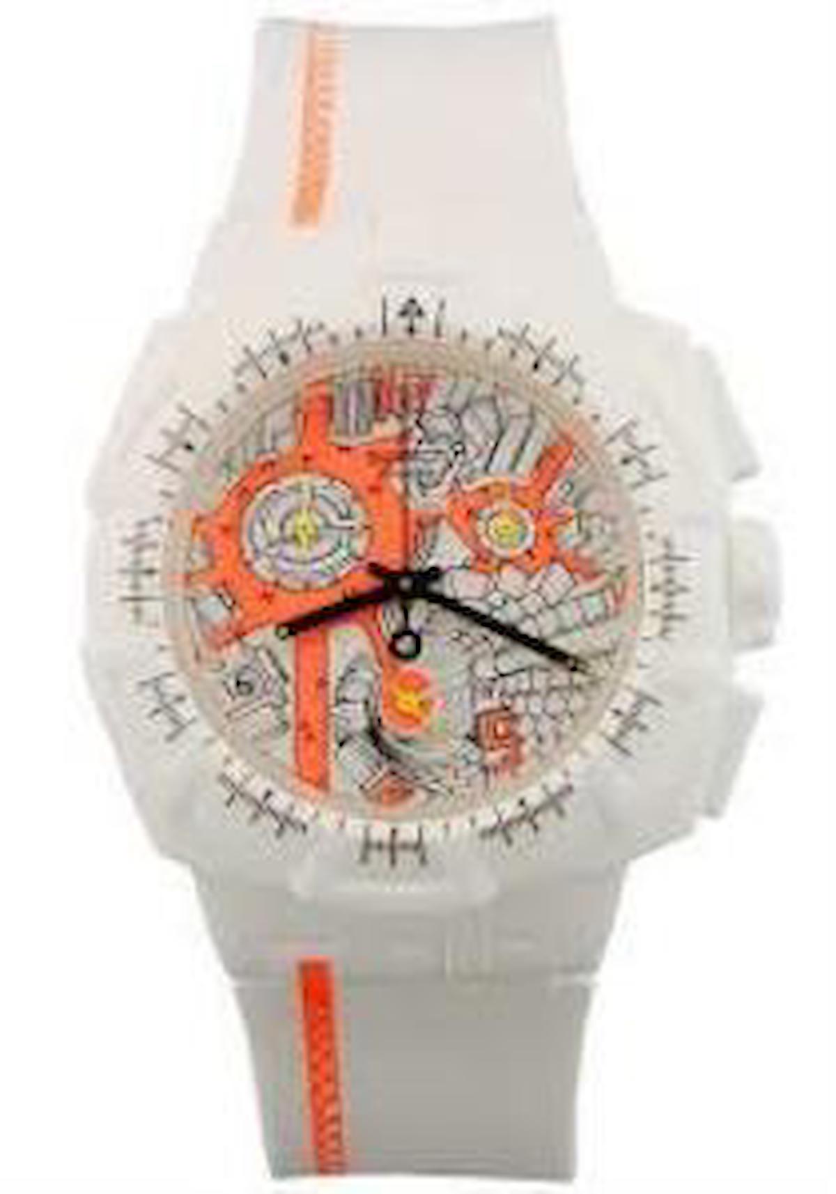 Swatch SUIW411 Takvimli Beyaz-Turuncu Silikon Kordon Analog Erkek Kol Saati