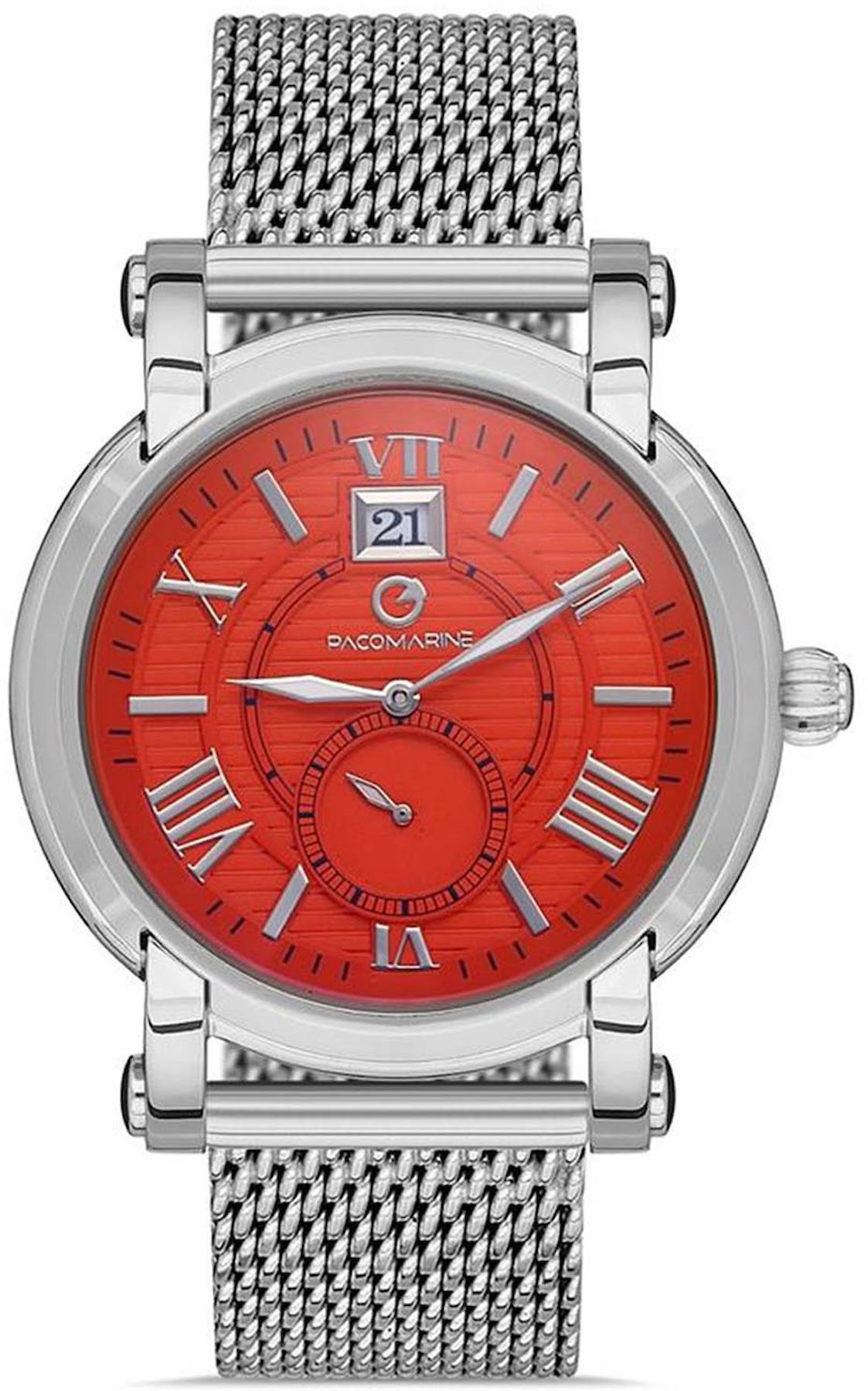 Pacomarine PM.51077.15 Takvimli 44 mm Çelik Kordon Analog Kol Saati