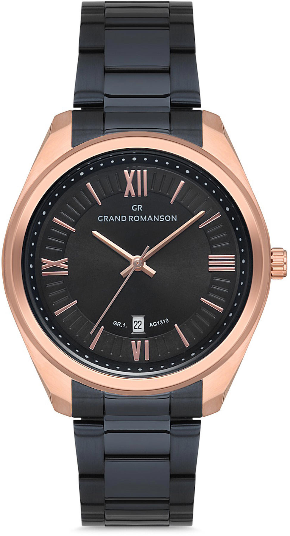 Romanson GR.1.AG1313.14 Takvimli 42 mm Siyah Çelik Kordon Analog Kol Saati