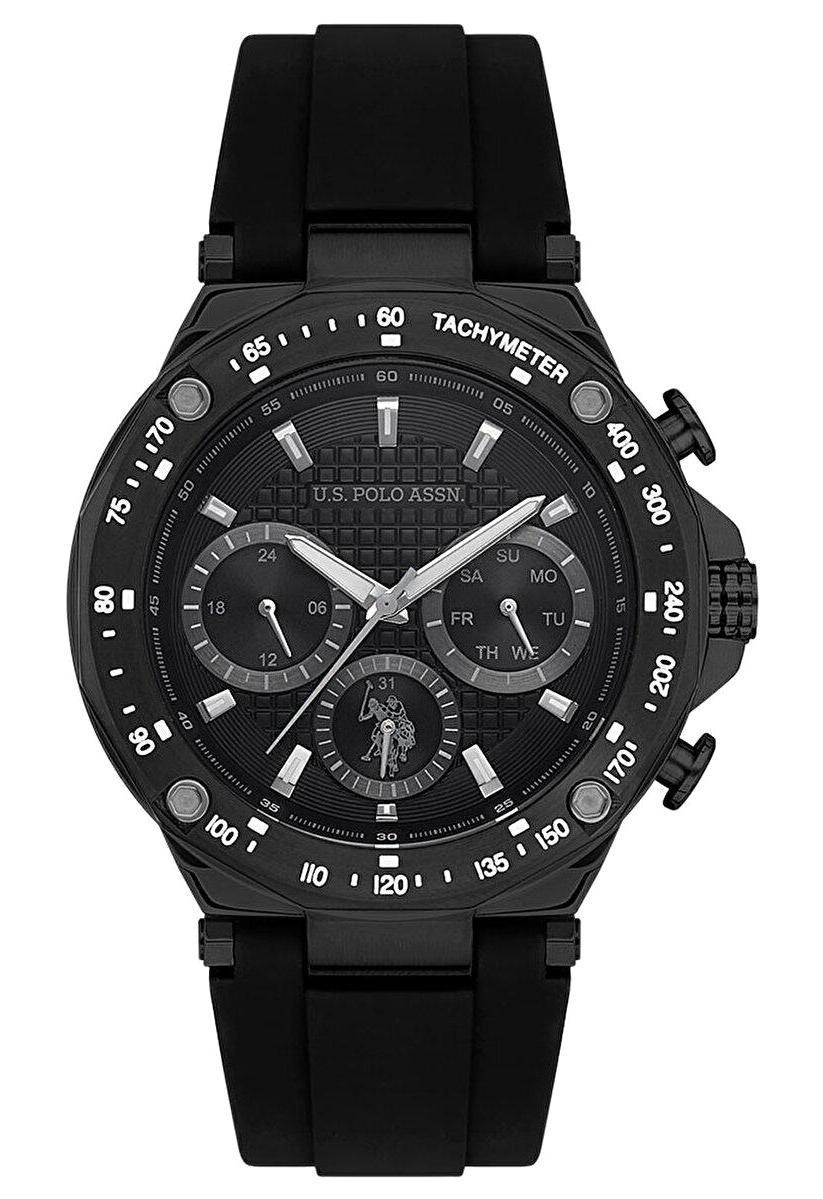 U.S. Polo Assn USPA1076-09 Takvimli 44 mm Siyah Silikon Kordon Analog Erkek Kol Saati