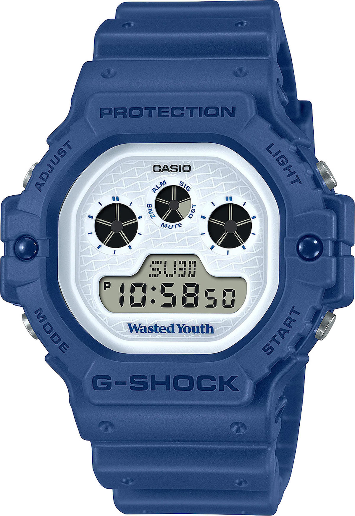 Casio DW-5900WY-2D Takvimli 46.8 mm Mavi Silikon Kordon Dijital Kol Saati