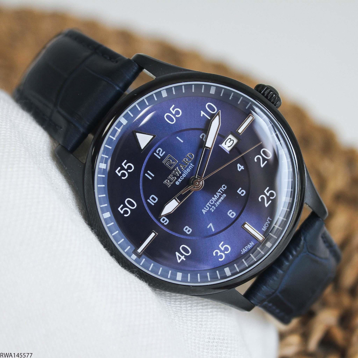 Reward RWA145577 Takvimli 44 mm Lacivert Deri Kordon Analog Erkek Kol Saati