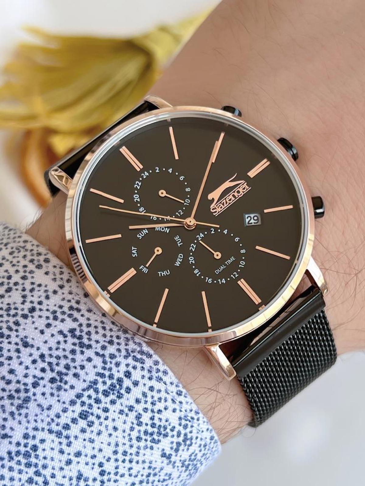 Slazenger BLKT.2.699 Su Geçirmez Takvimli 46-50 mm Siyah Çelik Kordon Analog Kol Saati