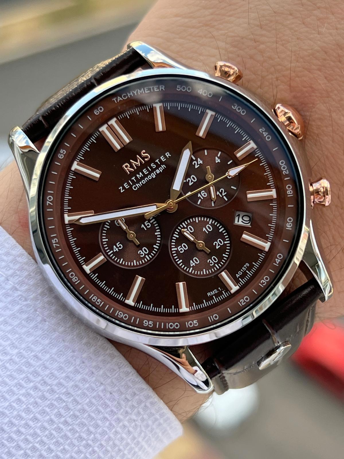 Romanson AG1578.05 Takvimli 50 mm Kahverengi Deri Kordon Analog Erkek Kol Saati