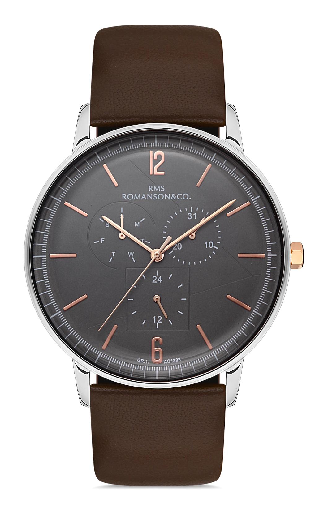 Romanson GR.1.AG1393.08 Takvimli 43 mm Kahverengi Deri Kordon Analog Erkek Kol Saati