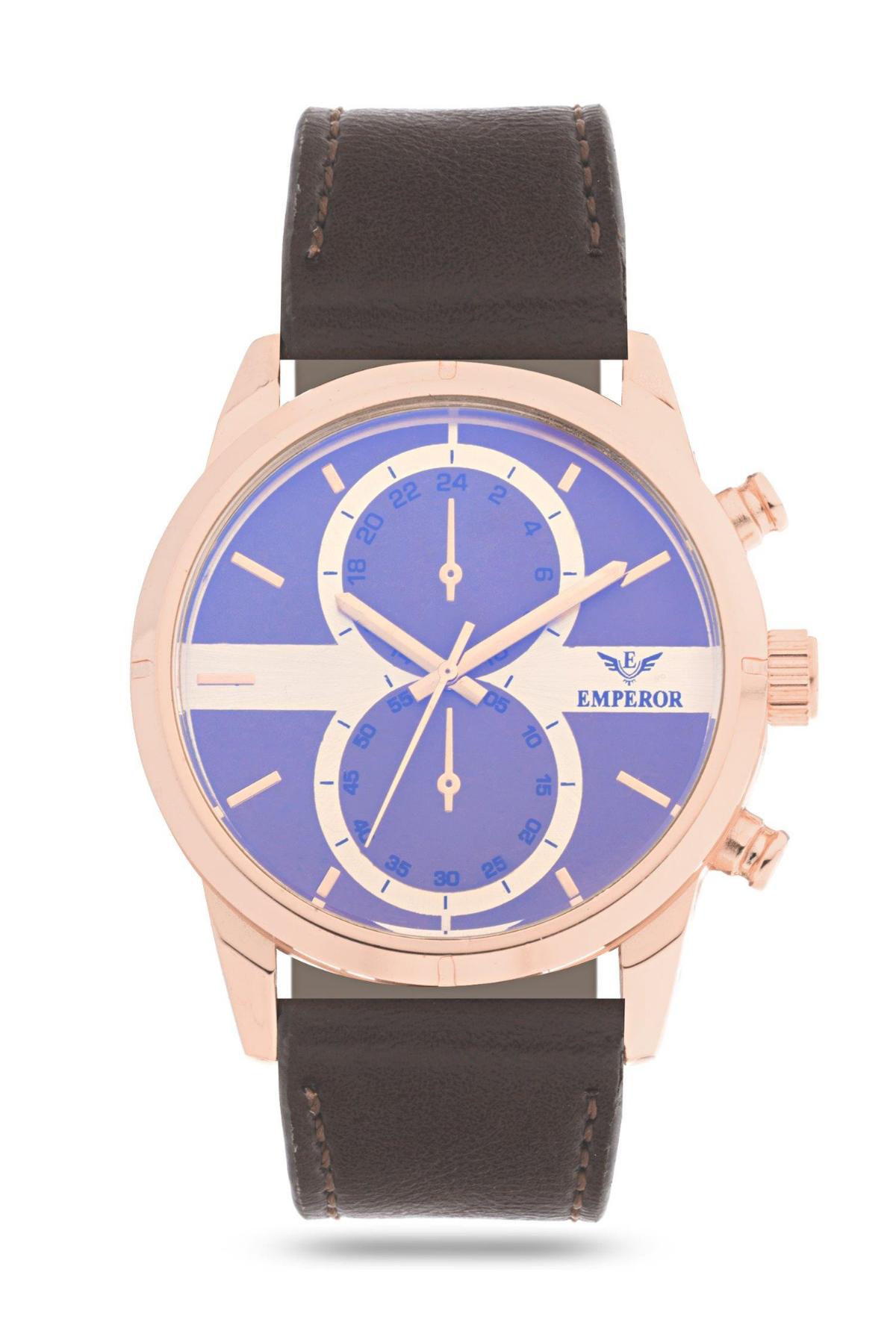 Emperor EPEC23079 Takvimli 42 mm Kahverengi Deri Kordon Analog Erkek Kol Saati