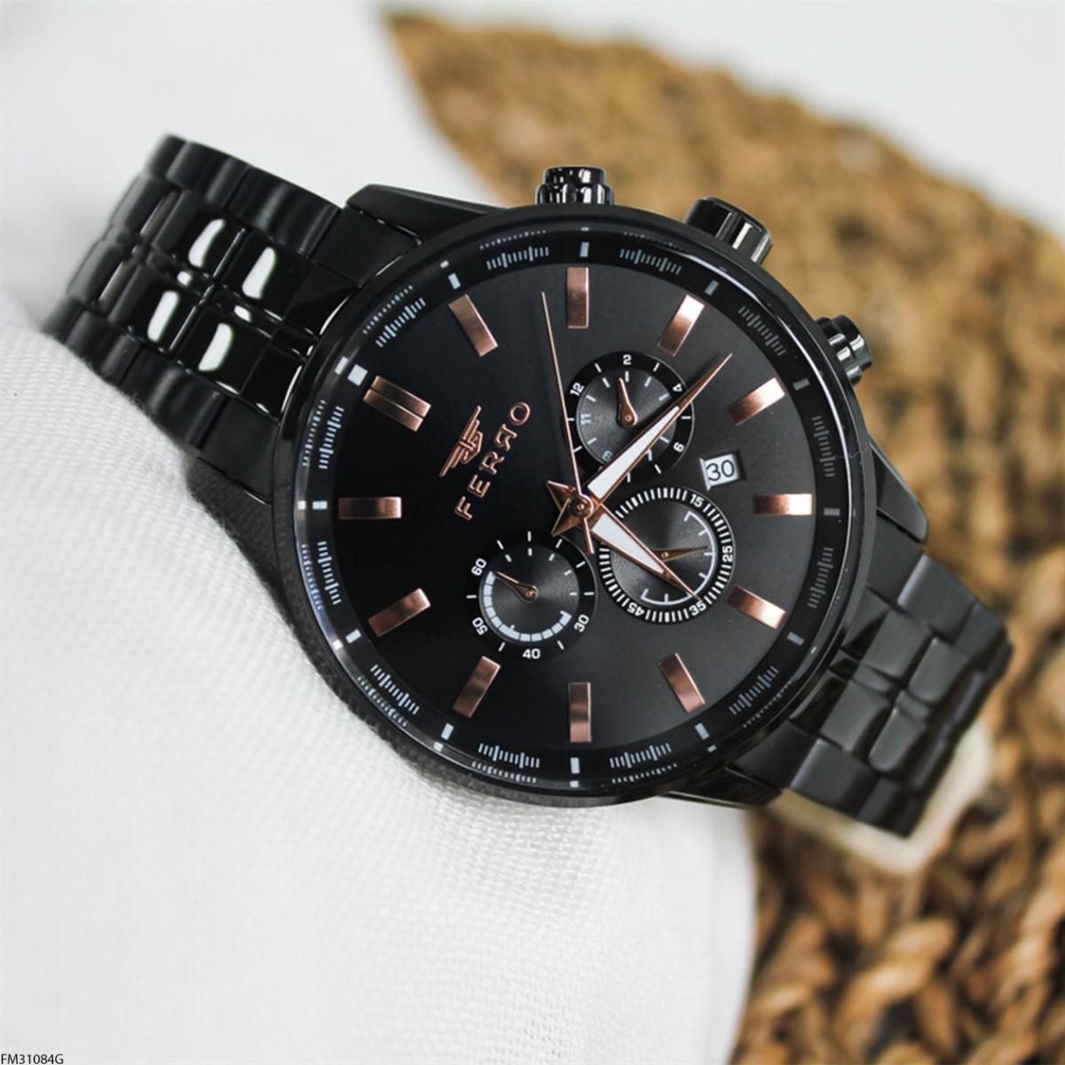 Ferro FM31084G Takvimli 45 mm Siyah Metal Kordon Analog Erkek Kol Saati