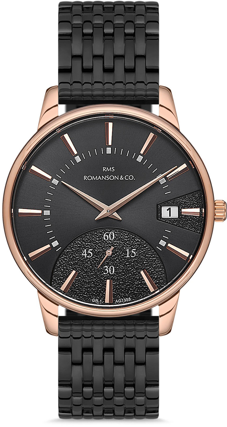 Romanson GR.1.AG1358.09 Takvimli 38 mm Siyah Çelik Kordon Analog Kol Saati