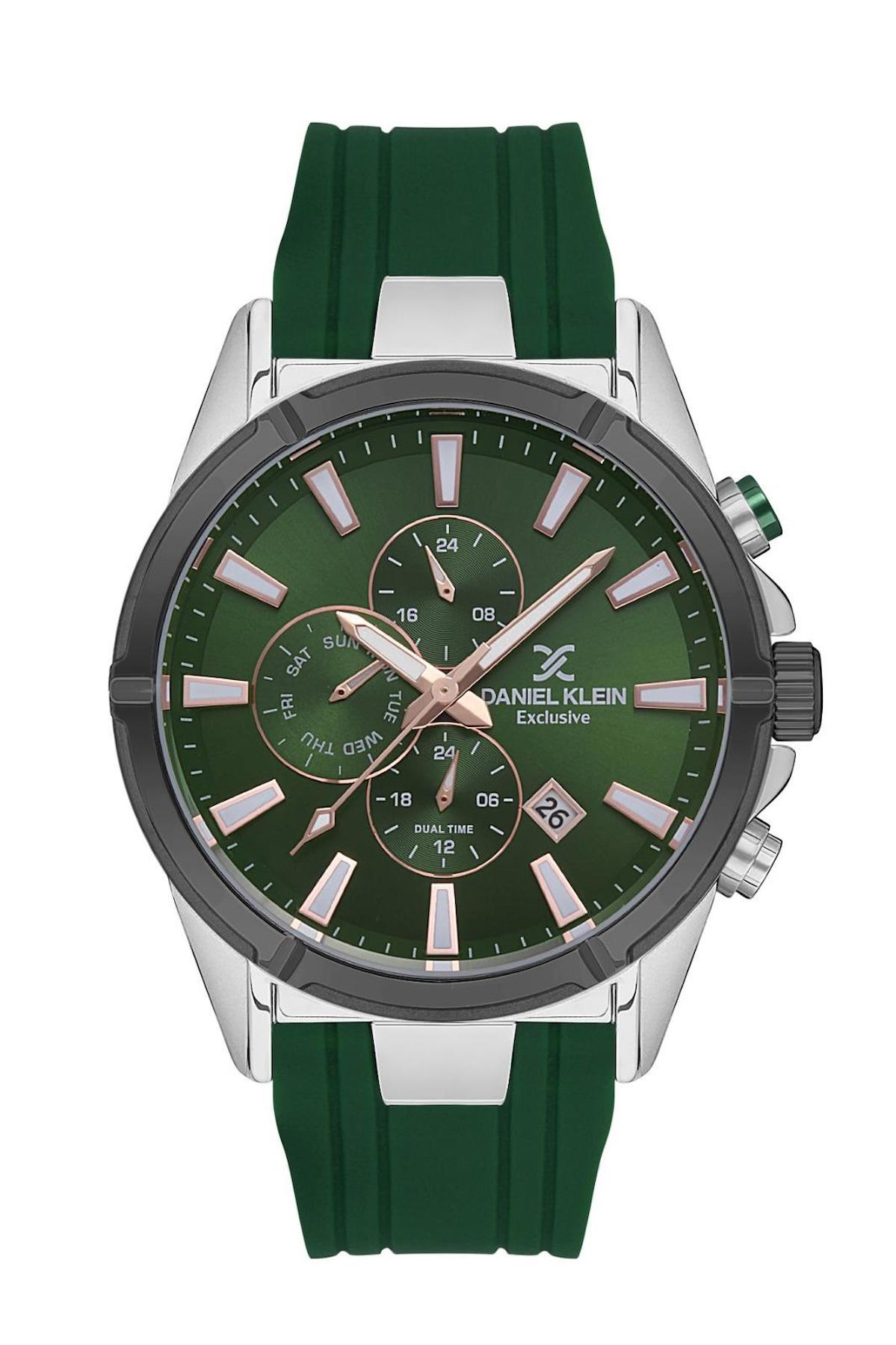Daniel Klein DK.1.13558.3 Takvimli 42 mm Yeşil Silikon Kordon Analog Erkek Kol Saati