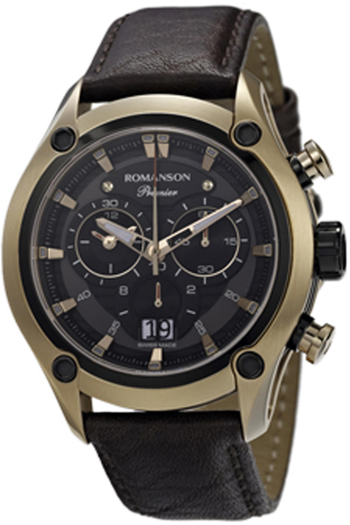 Romanson PB4258HM1KA36R Takvimli 44 mm Siyah Deri Kordon Analog Kol Saati