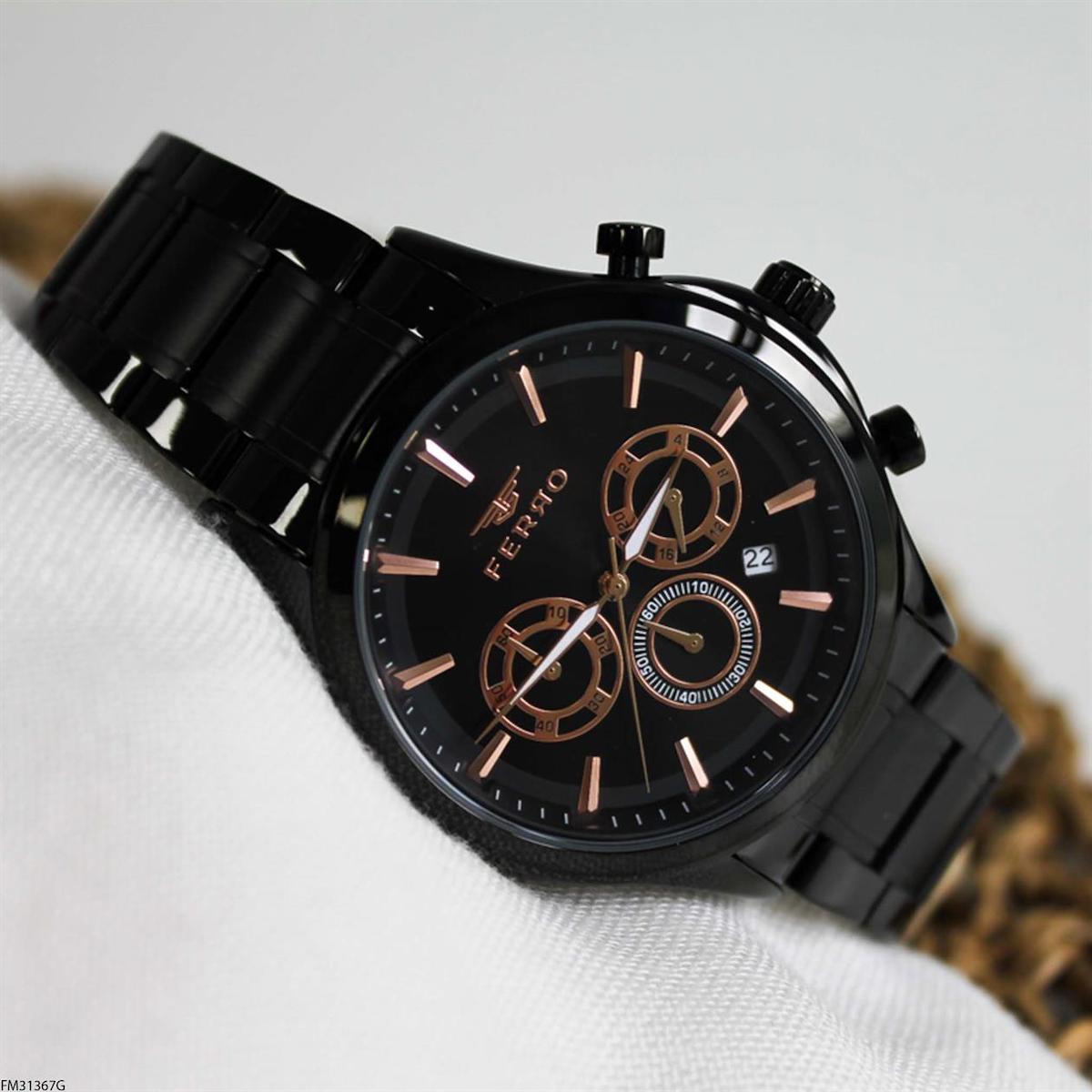 Ferro FM31367G Takvimli 45 mm Siyah Çelik Kordon Analog Erkek Kol Saati