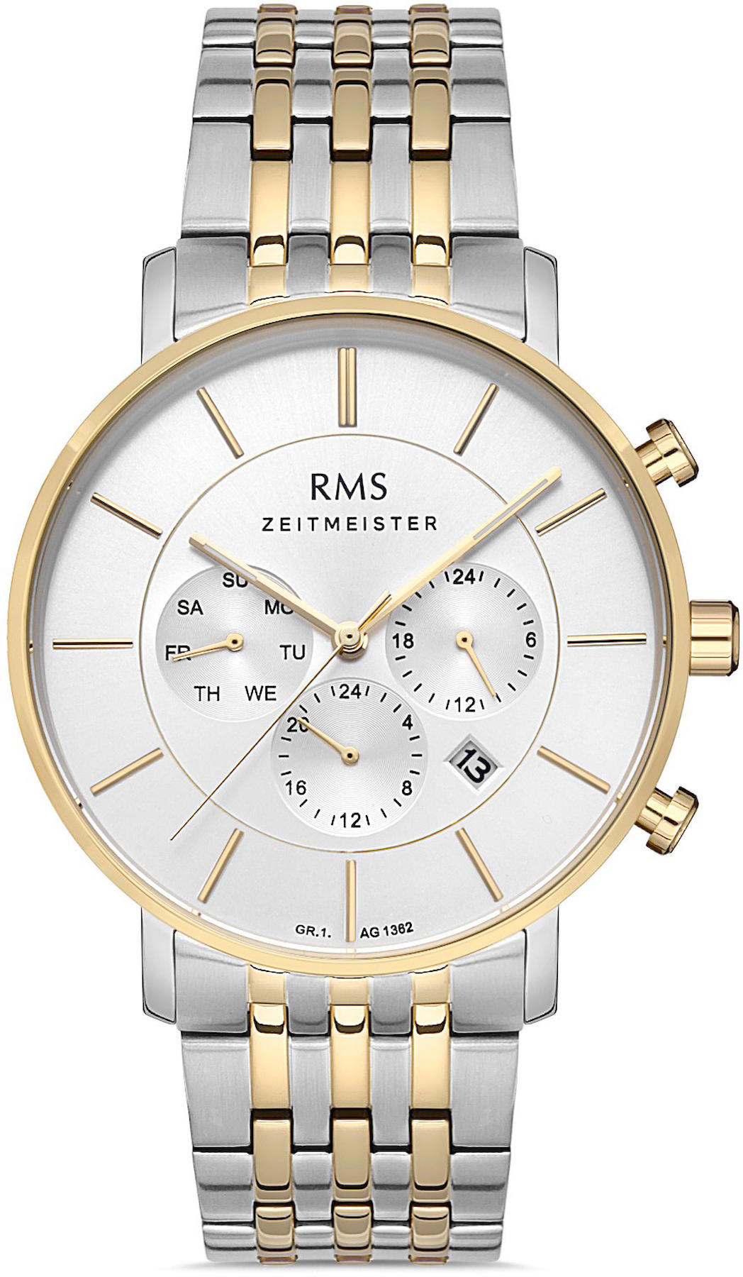 Romanson GR.1.AG1362.05 Takvimli 44 mm Gri-Sarı Çelik Kordon Analog Kol Saati