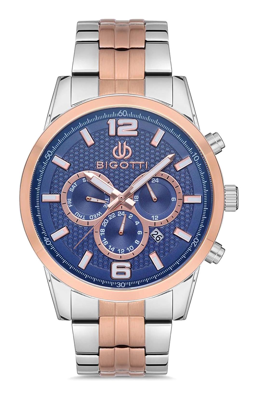 Bigotti BG.1.10115.5 Takvimli 45 mm Gri-Rose Gold Çelik Kordon Analog Erkek Kol Saati