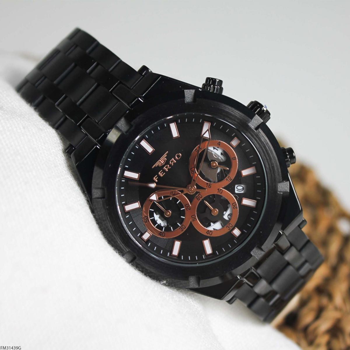 Ferro FM31439G Takvimli 45 mm Siyah Çelik Kordon Analog Erkek Kol Saati