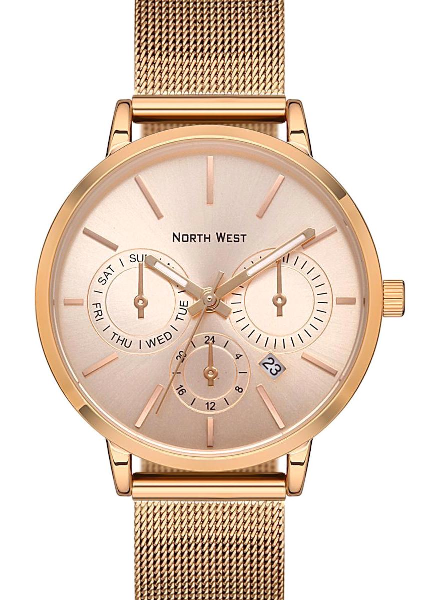 Northwest NW-2113-G Takvimli 41-45 mm Rose Gold Hasır Kordon Analog Kol Saati