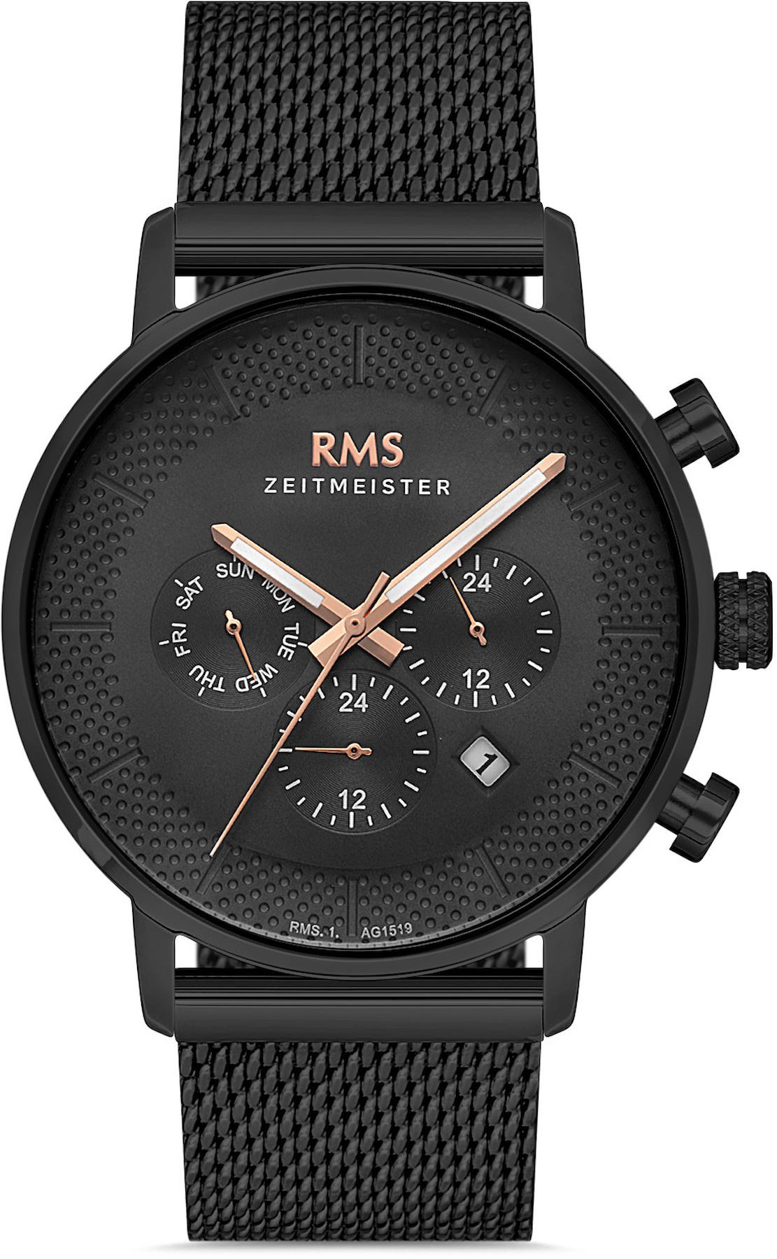 Romanson RMS.1.AG1519.05 Takvimli 42 mm Siyah Çelik Kordon Analog Kol Saati