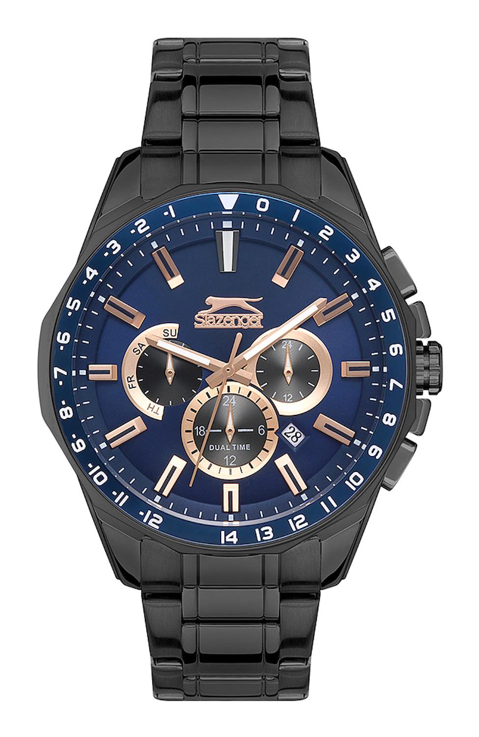 Slazenger SL.09.2112.2.03 Takvimli 44 mm Siyah Çelik Kordon Analog Erkek Kol Saati