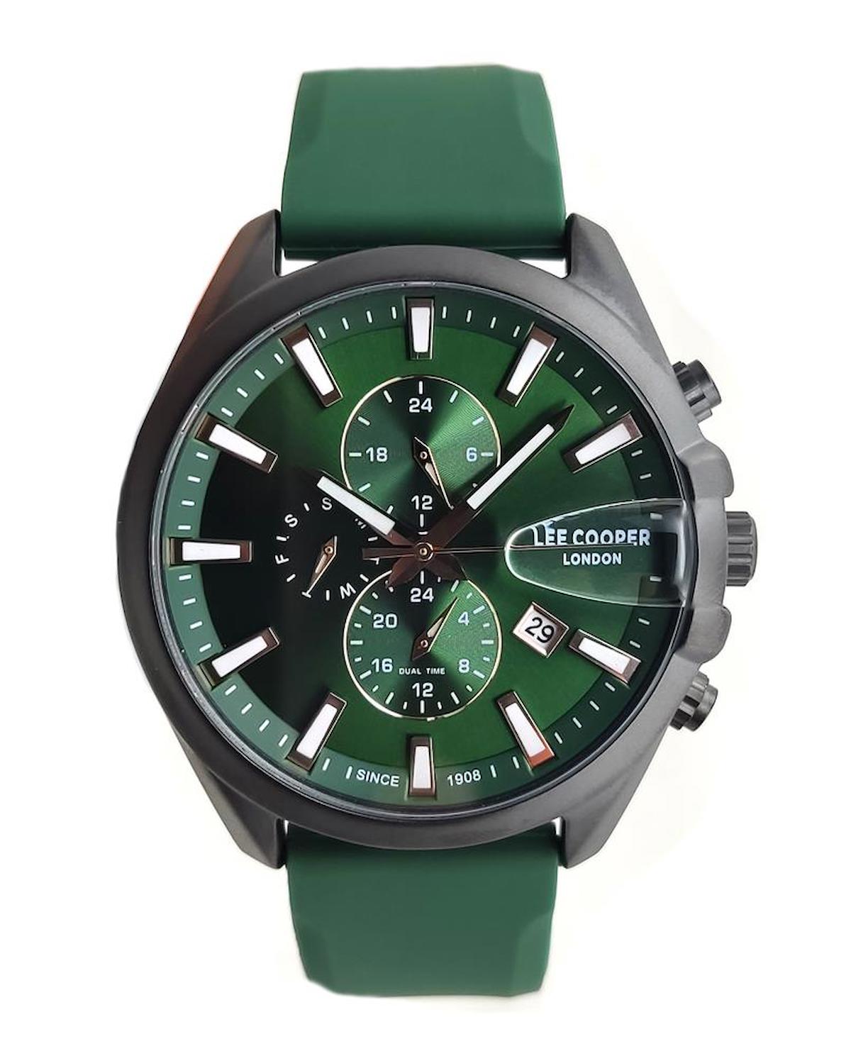 Lee Cooper LC07522.677-NM Takvimli 44 mm Yeşil Silikon Kordon Analog Erkek Kol Saati