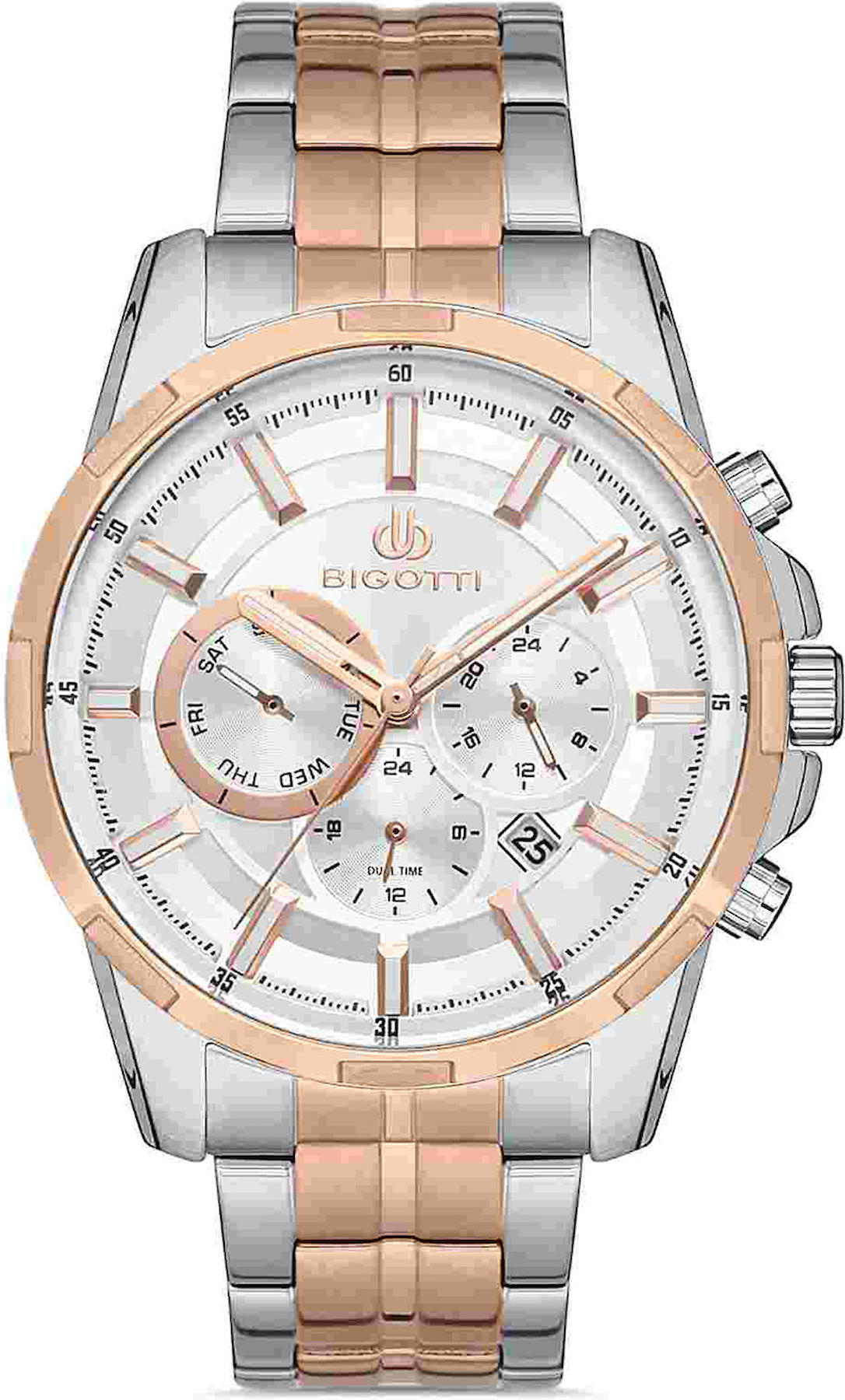 Bigotti BG.1.10263.4 Takvimli 44 mm Gri-Rose Gold Çelik Kordon Analog Kol Saati