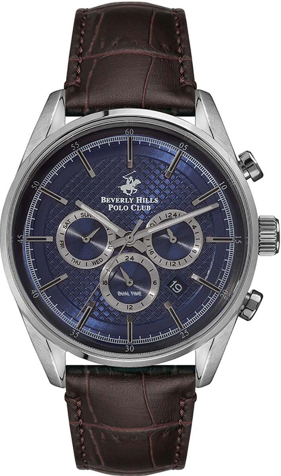 Beverly Hills Polo Club BP3004X392 Takvimli 44 mm Kahverengi Deri Kordon Analog Erkek Kol Saati