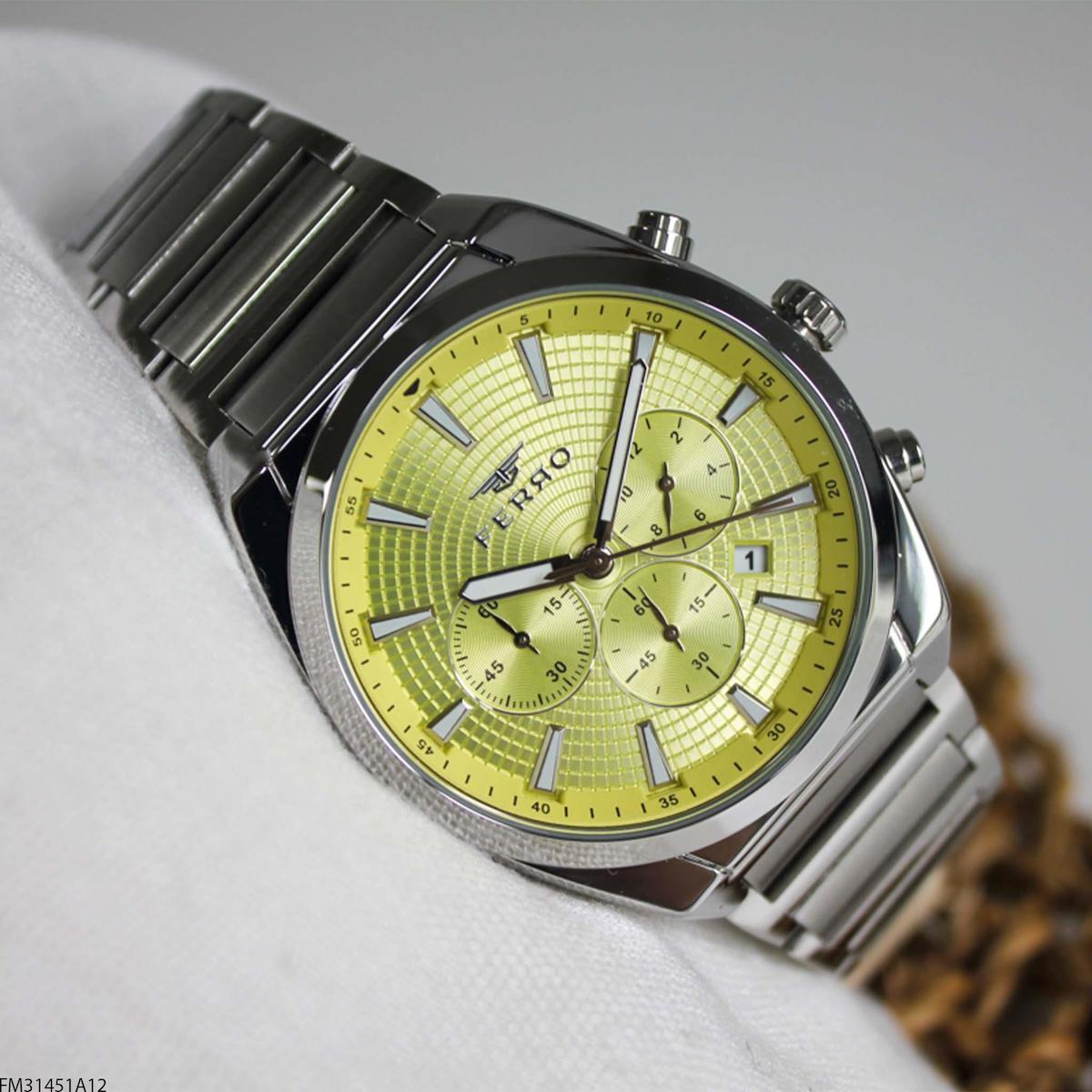Ferro FM31451A12 Takvimli 45 mm Çelik Kordon Analog Erkek Kol Saati
