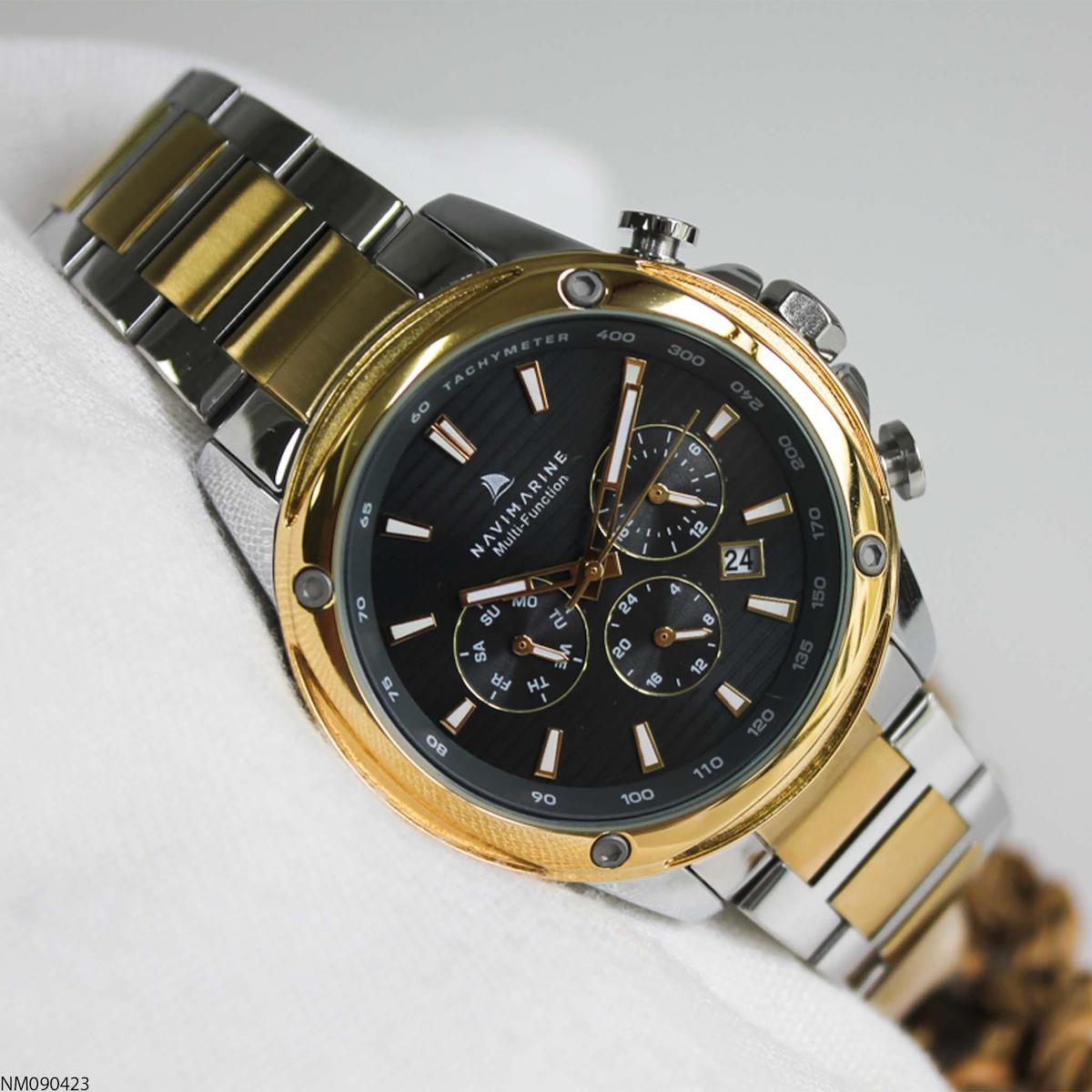Navimarine NM090423 Takvimli 45 mm Altın-Çelik Kordon Analog Erkek Kol Saati