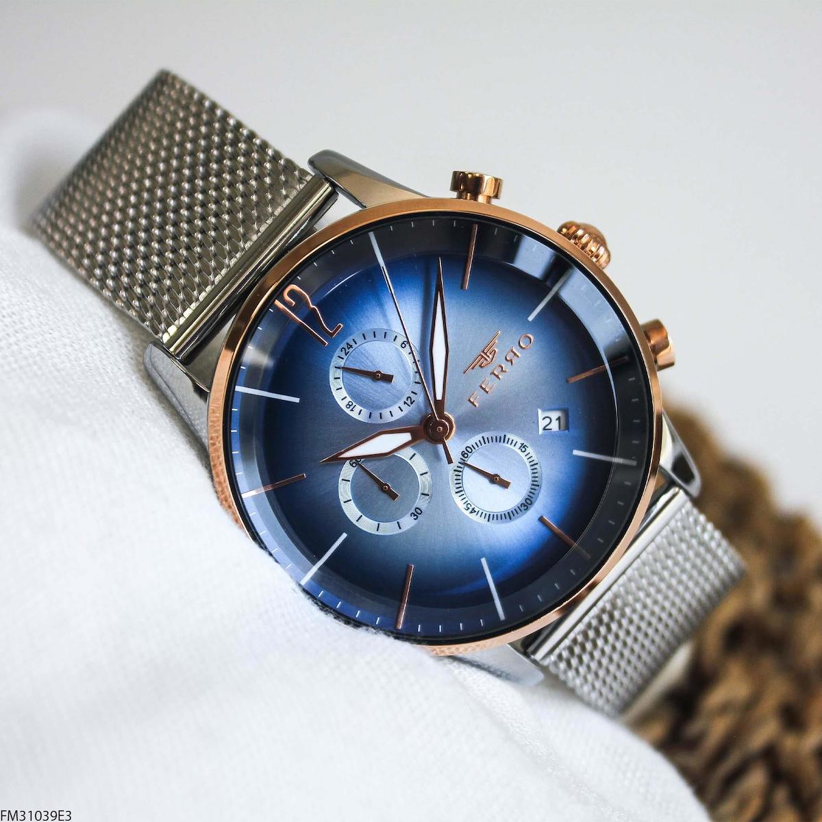 Ferro FM31039E3 Takvimli 43 mm Çelik Kordon Analog Erkek Kol Saati