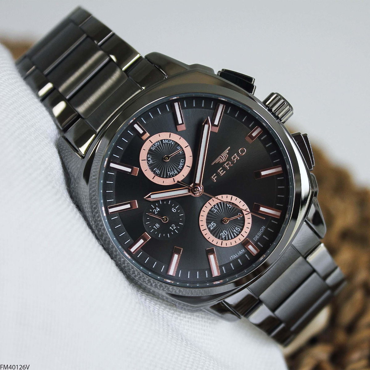 Ferro FM40126V Takvimli 41 mm Siyah Çelik Kordon Analog Erkek Kol Saati