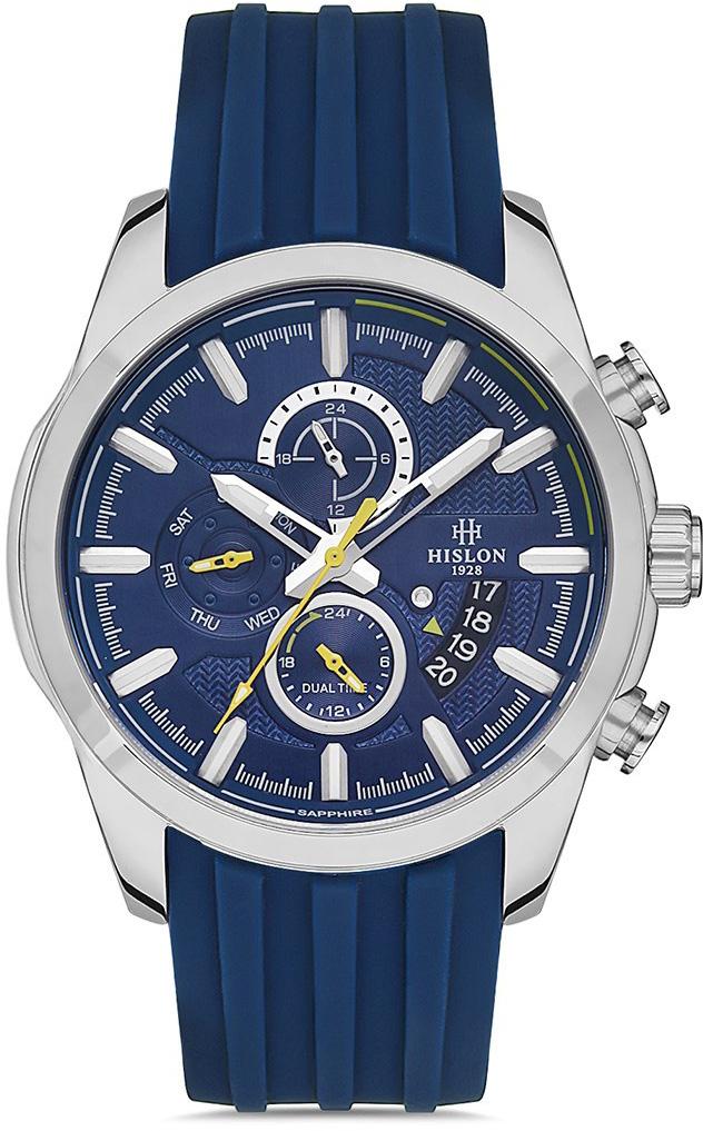 Hislon DT130S-11MS Pusulalı Takvimli 44 mm Lacivert Silikon Kordon Analog Kol Saati