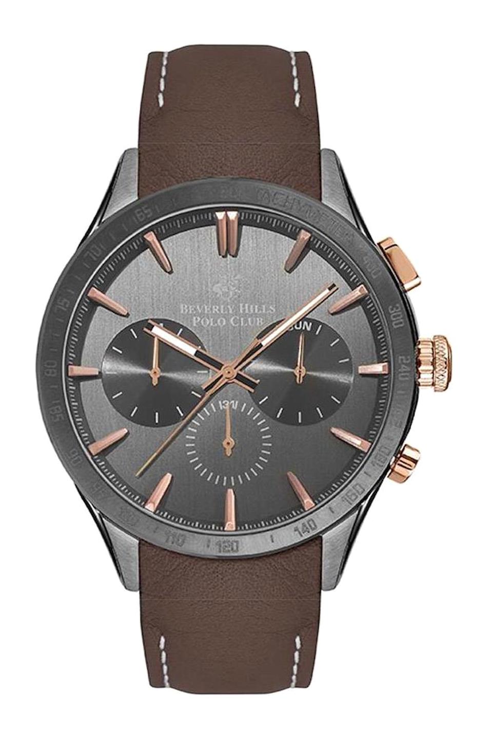 Beverly Hills Polo Club BP3251X062 Takvimli 46-50 mm Kahverengi Plastik Kordon Analog Erkek Kol Saati