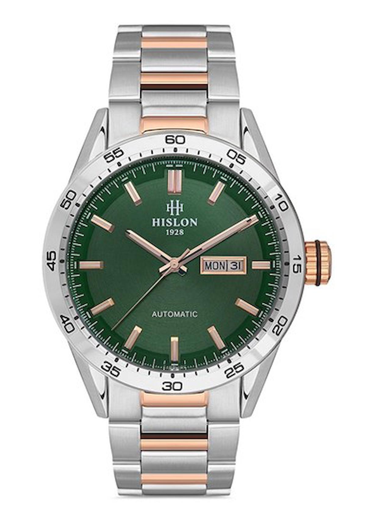 Hislon SD107T-15SR Takvimli 44 mm Gri-Rose Gold Çelik Kordon Analog Erkek Kol Saati