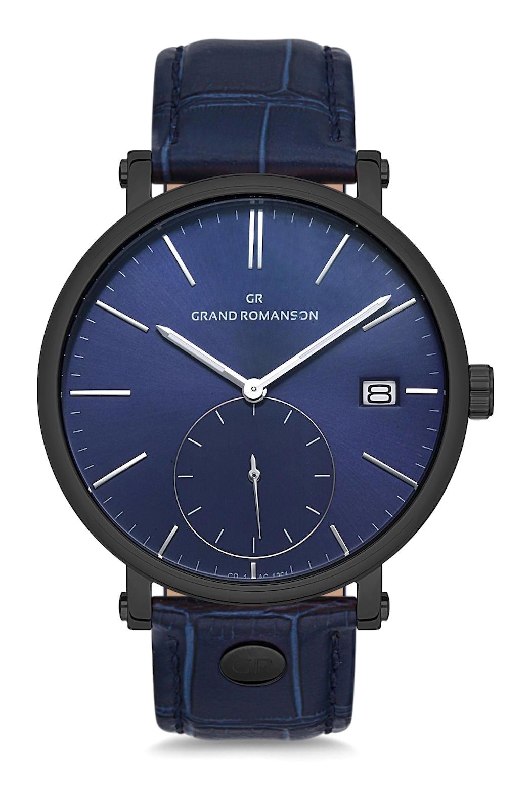 Romanson GR.1.AG1261.07 Takvimli 44 mm Lacivert Deri Kordon Analog Erkek Kol Saati